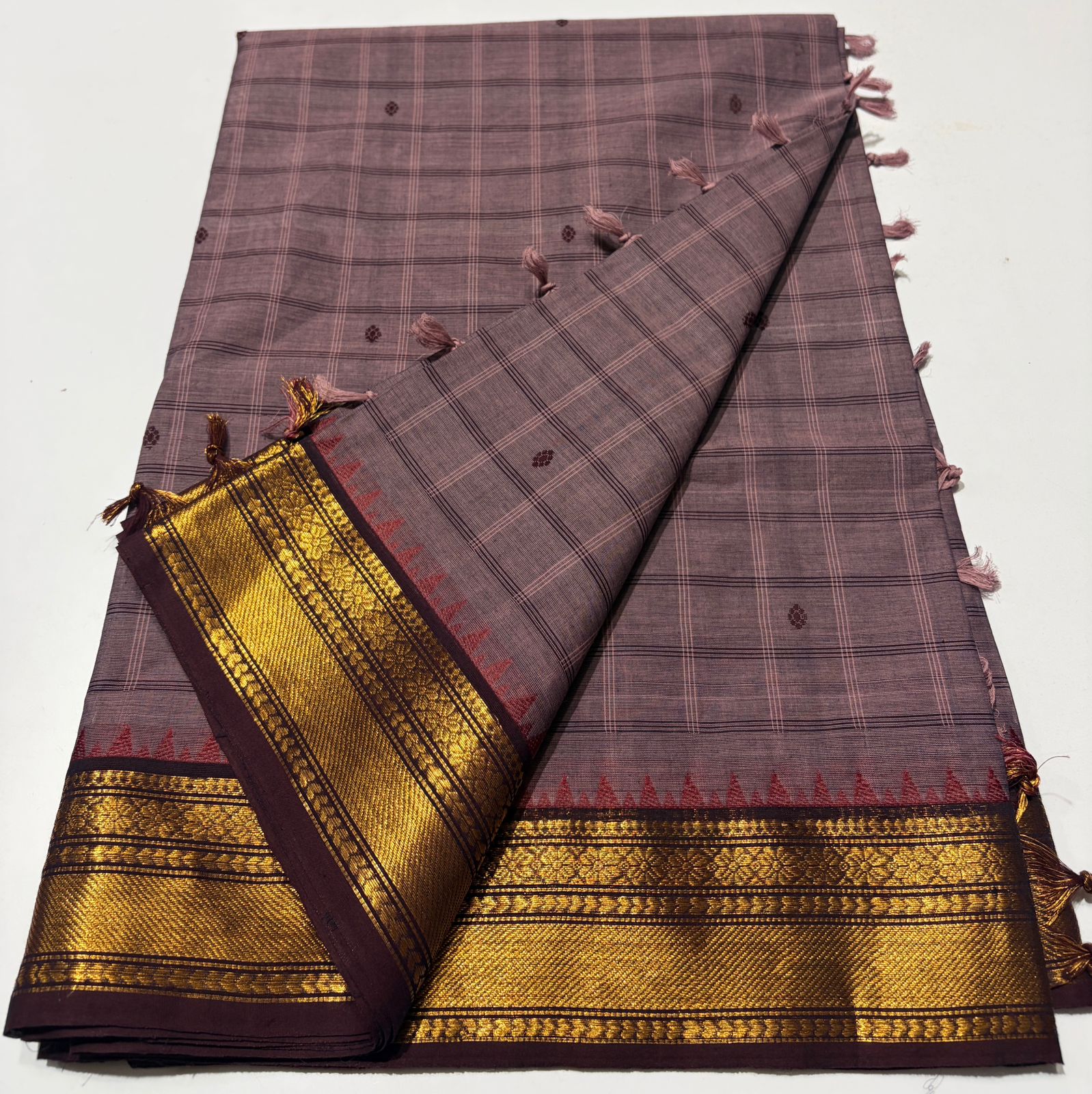 Chettinad Mangalagiri Cotton Saree with temple border Silks